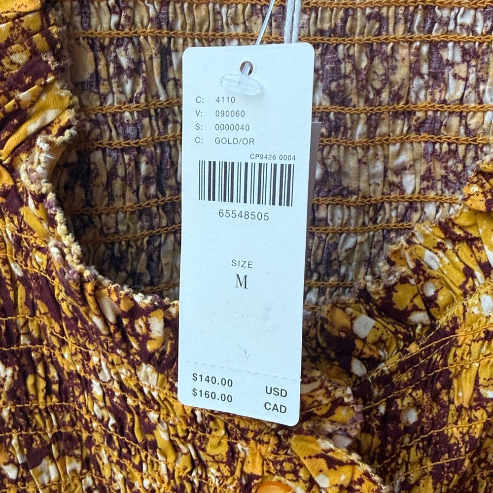 Love The Label Abstract Smocked Blouse Anthropologie Puff Sleeve Cotton Batik M - Picture 12 of 15